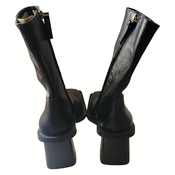 ZARA WOMAN LEATHER HIGH BLOCK HEEL ANKLE BOOTS BLACK - Made in Spain - Size 38 - Picture 5 of 9